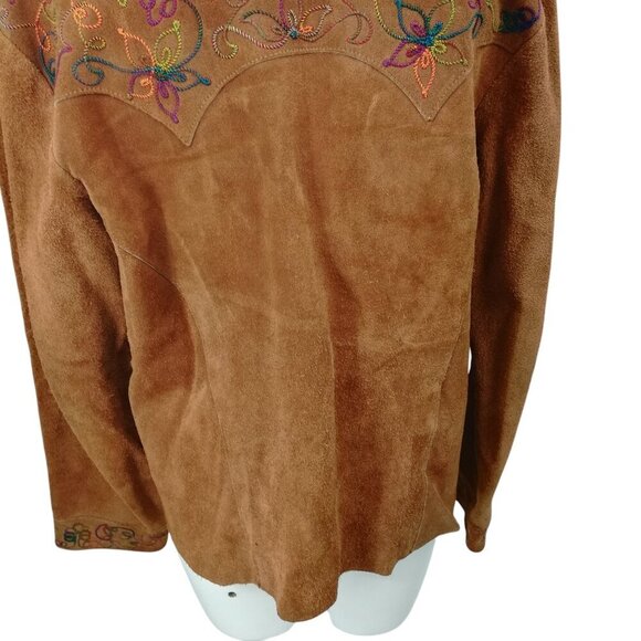 Vintage Suede Embroidered Snap Western Jacket Shirt Size XL Brown Rainbow Collar - Picture 11 of 13